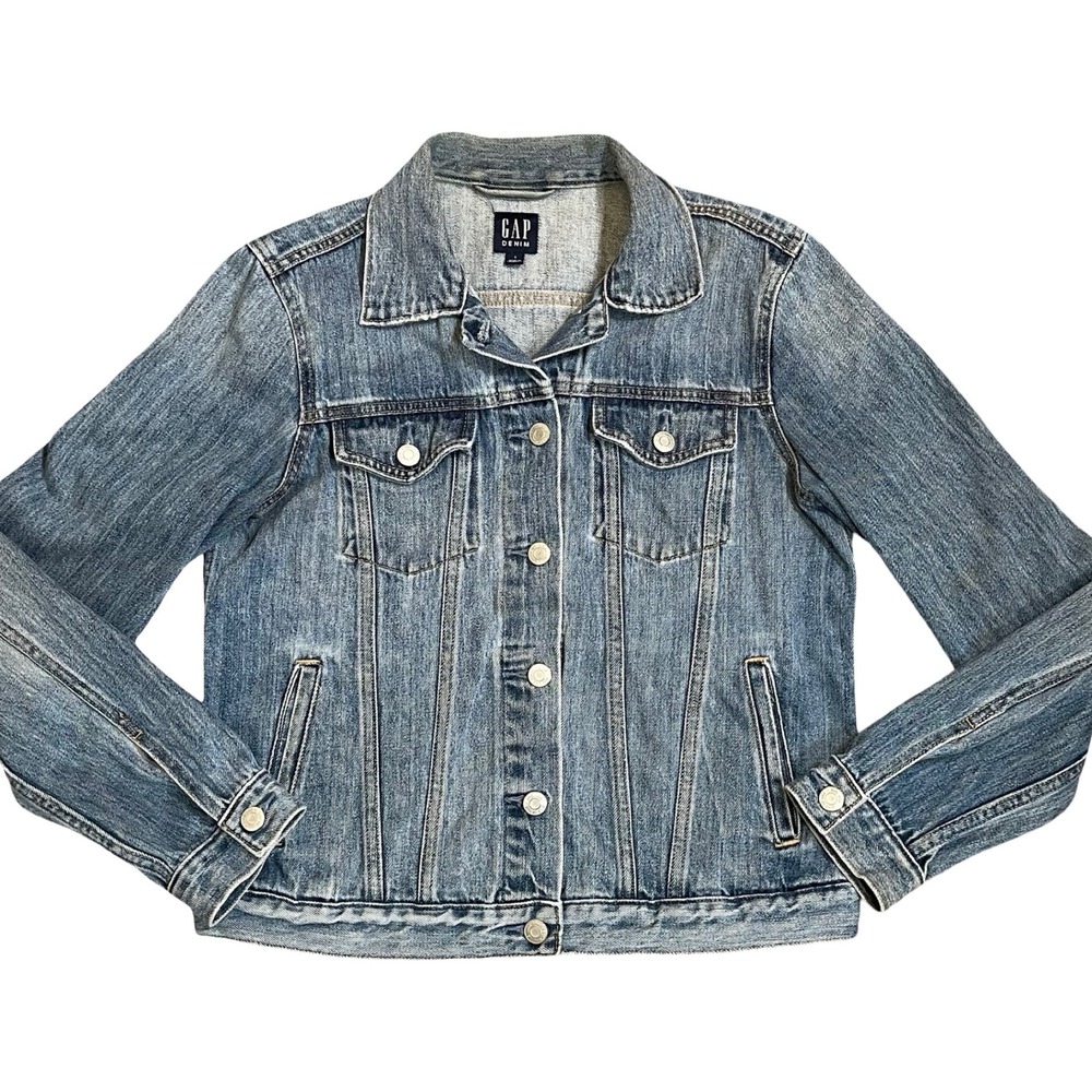 GAP Denim Jacket Women S Medium Wash Blue‎ Jean Classic Trucker Style Y2K 90s